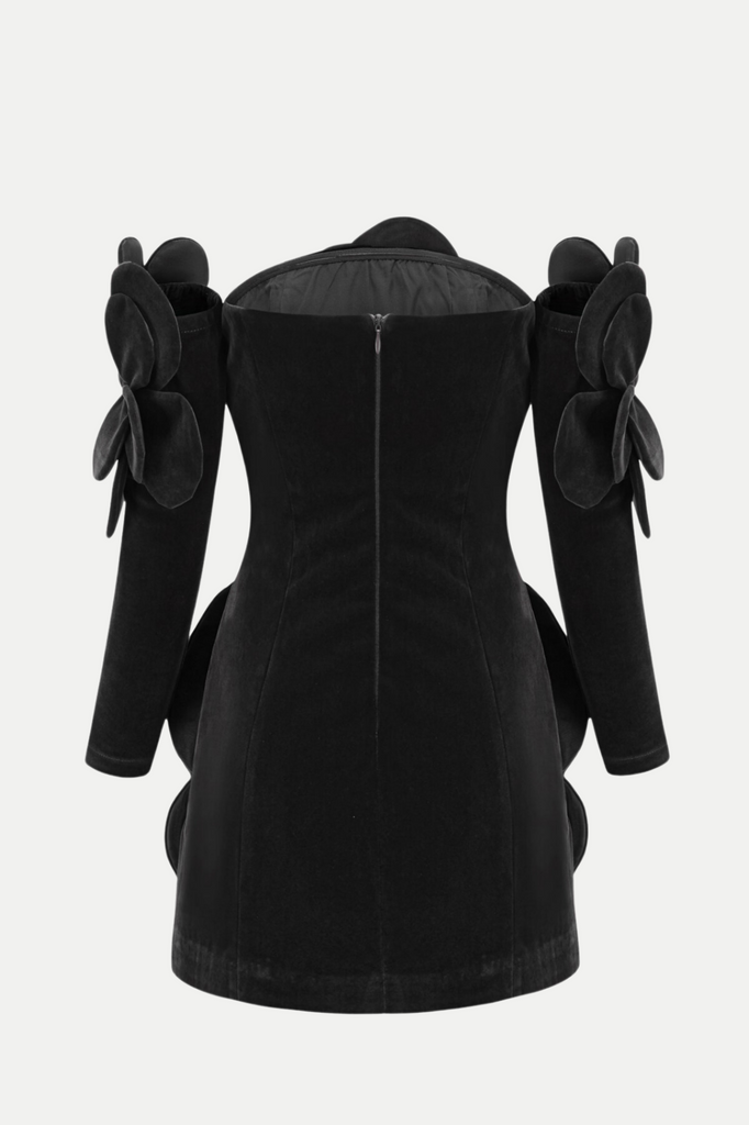 Kerio Floral Appliqué Velvet Mini Dress - Black - Stylish black dress for special occasions | Buy Online