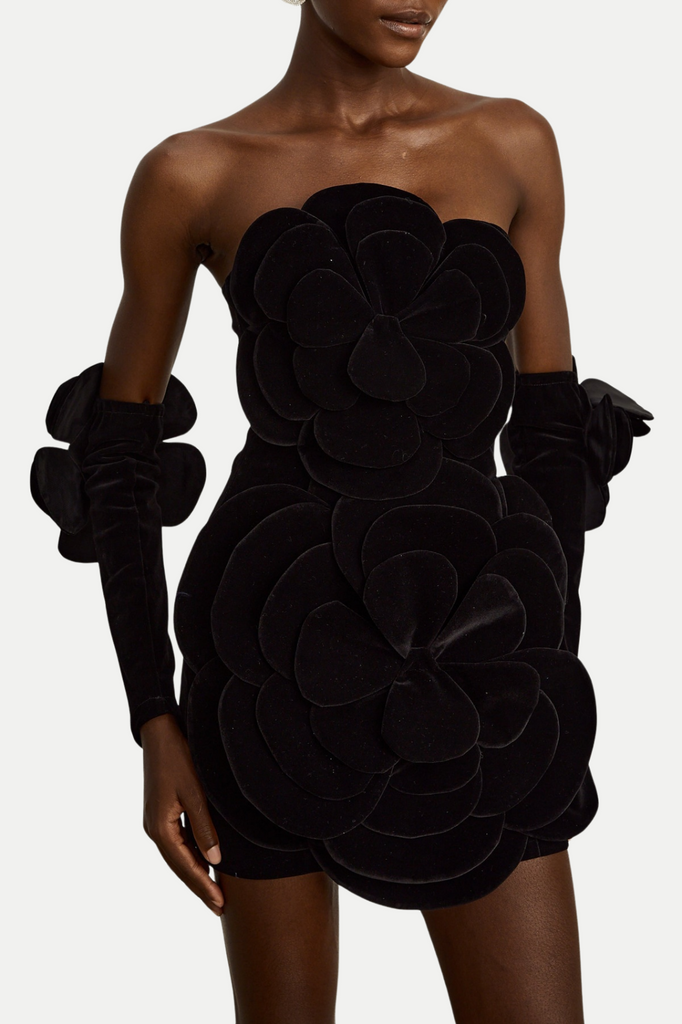 Shop  black dress - Perfect for special occasions | Kerio Floral Appliqué Velvet Mini Dress - Black