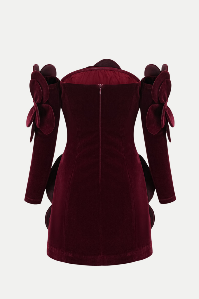 Shop  red dress - Perfect for special occasions | Kerio Floral Appliqué Velvet Mini Dress - Red