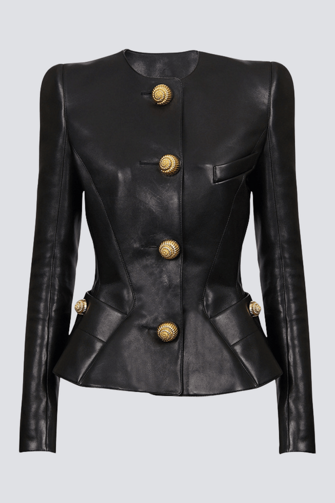 Stylish beautiful dress | Kester Leather Buttoned Jacket - Ideal for special occasions