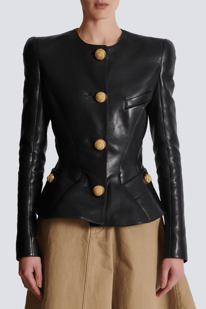 Stylish beautiful dress | Kester Leather Buttoned Jacket - Ideal for special occasions