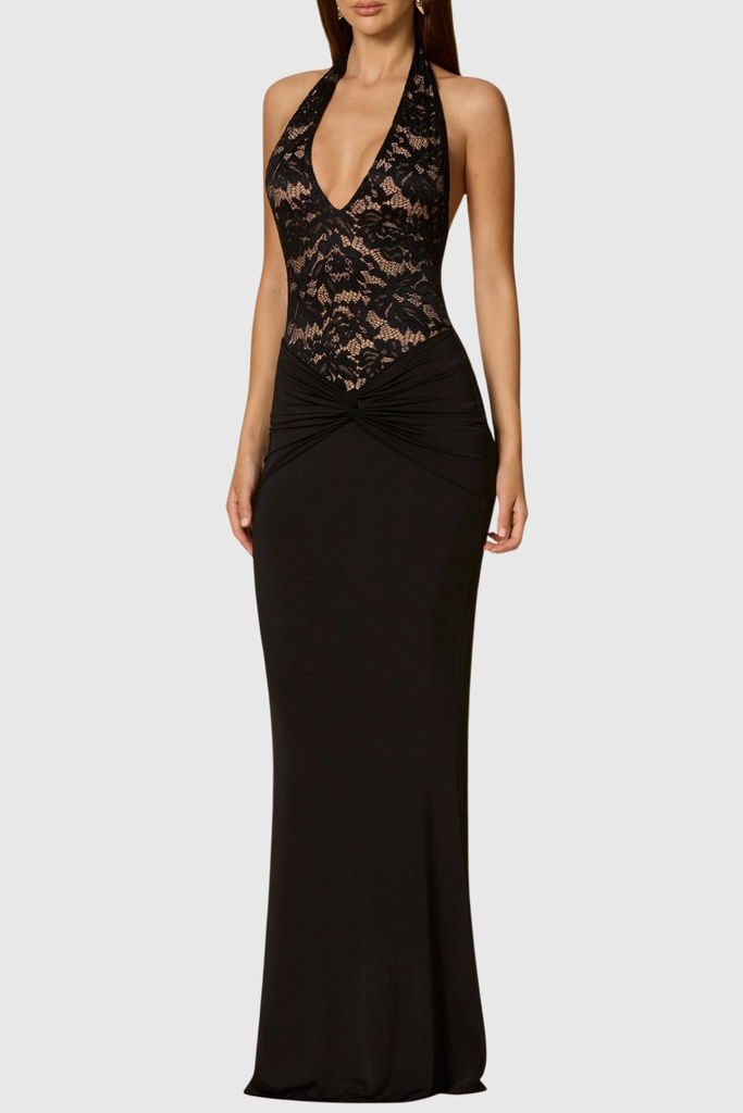 Shop  black dress - Perfect for special occasions | Kinslea Halter Lace Twisted Maxi Dress - Black
