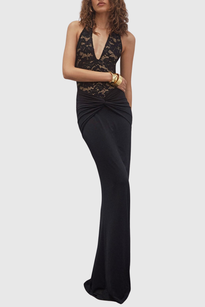 Shop  black dress - Perfect for special occasions | Kinslea Halter Lace Twisted Maxi Dress - Black