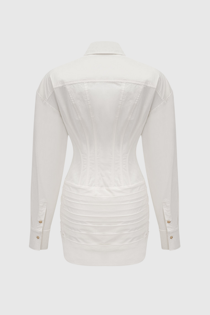Shop  white dress - Perfect for special occasions | Kretska Cinched-waist Pleated Mini Shirt Dress - White