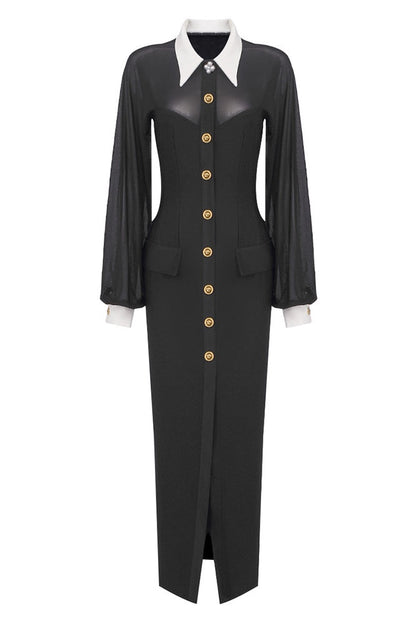 Krista Mesh Buttoned Maxi Shirt Dress
