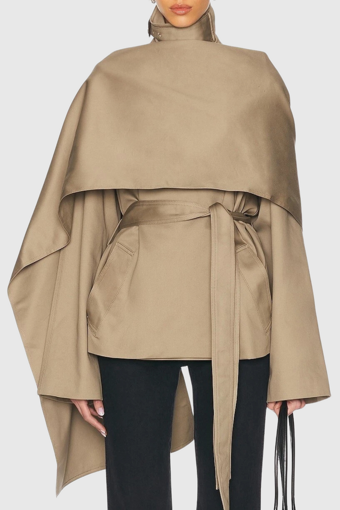 Stylish beautiful dress | Kristy Scarf-detailed Crop Trench - Ideal for special occasions