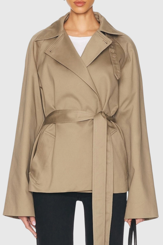 Stylish beautiful dress | Kristy Scarf-detailed Crop Trench - Ideal for special occasions