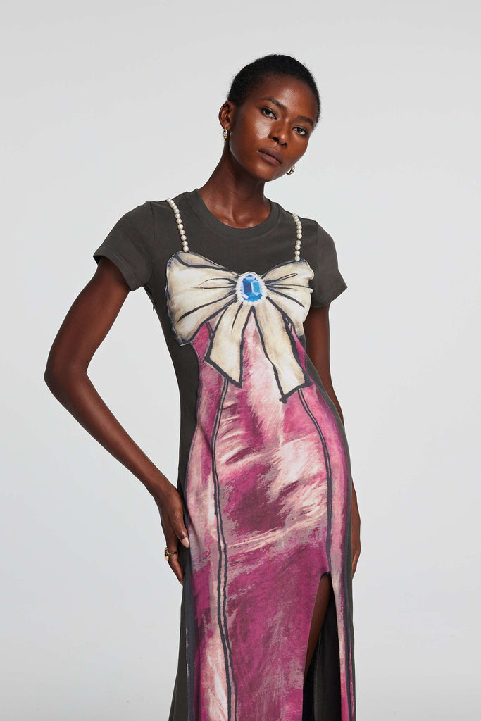 Kylee Print Bow Pearl Maxi Dress - Stylish beautiful dress for special occasions | Buy Online