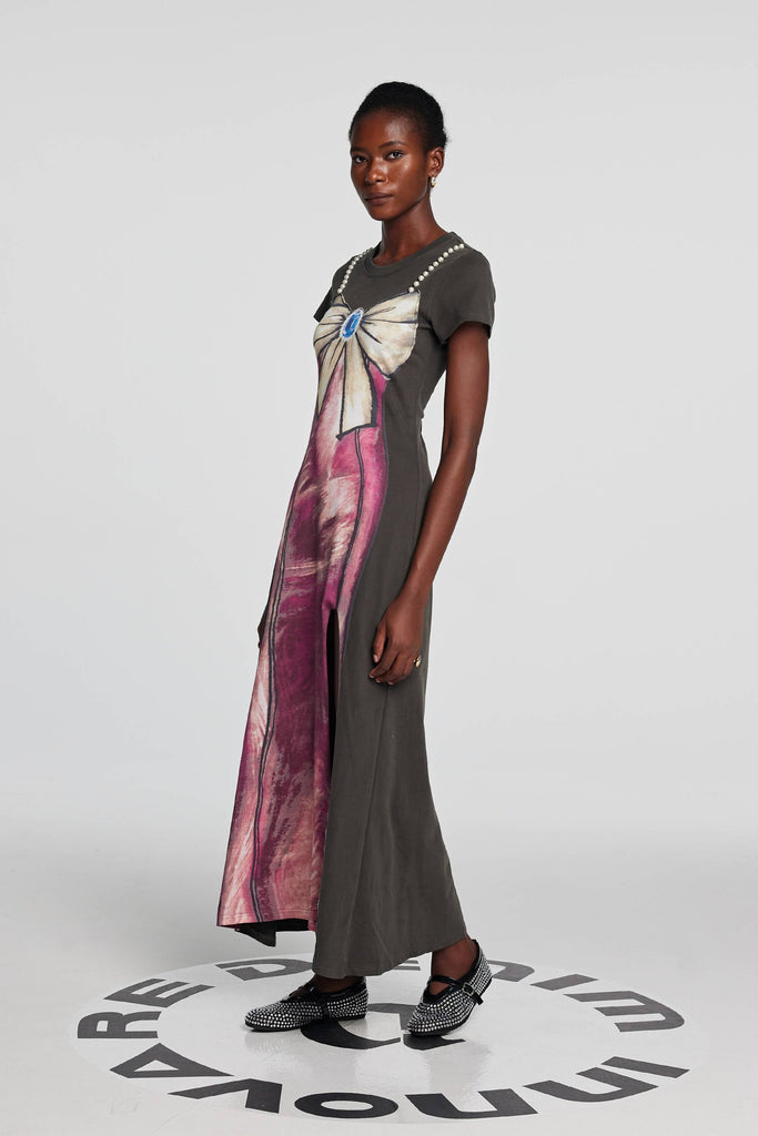 Kylee Print Bow Pearl Maxi Dress - Stylish beautiful dress for special occasions | Buy Online