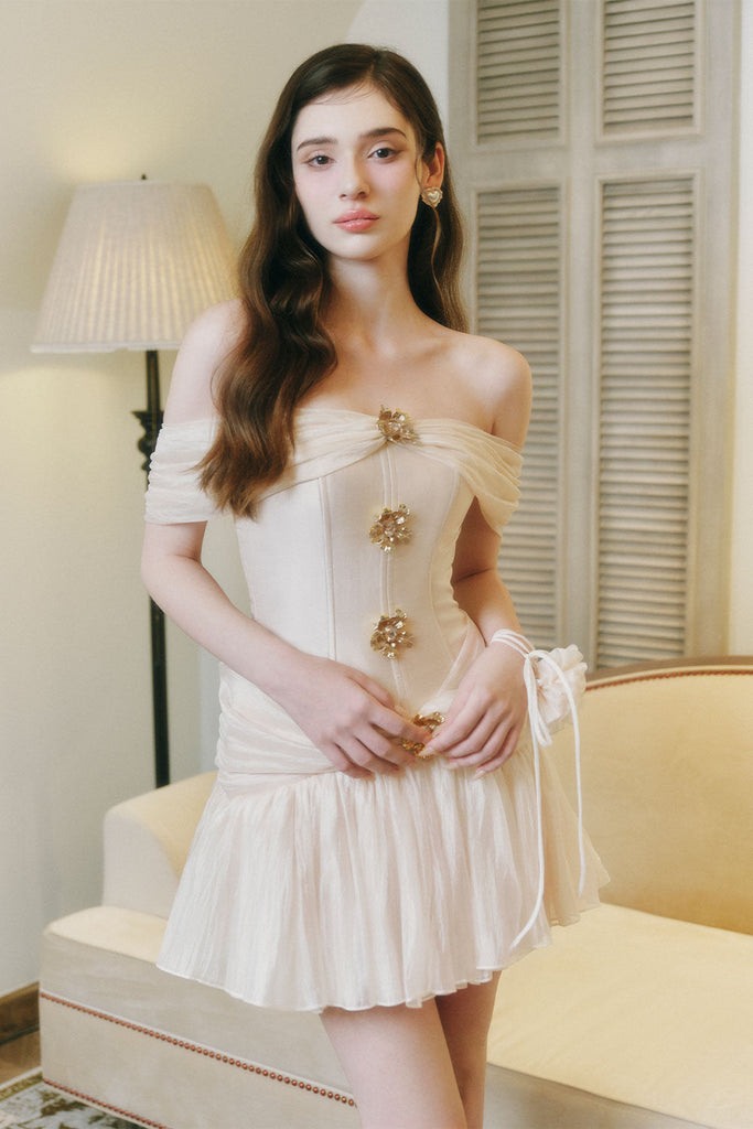 Shop  beautiful dress - Perfect for special occasions | Emerald Fit and Flare Corset Waist Chiffon Mini Dress