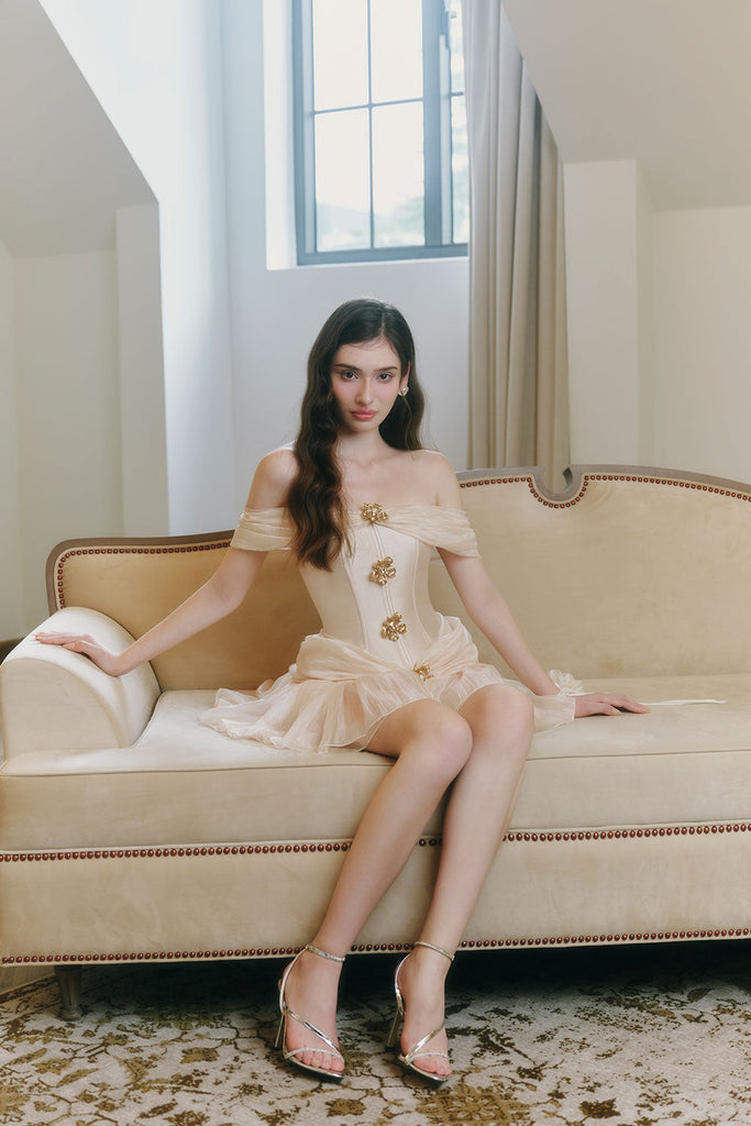 Stylish beautiful dress | Emerald Fit and Flare Corset Waist Chiffon Mini Dress - Ideal for special occasions