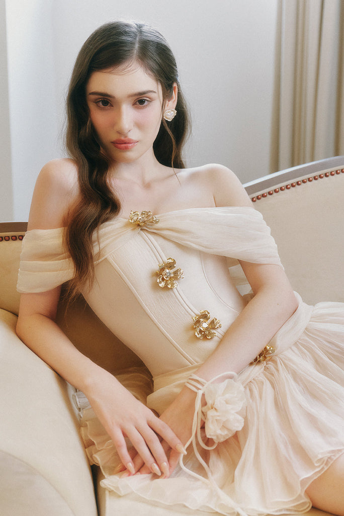 Emerald Fit and Flare Corset Waist Chiffon Mini Dress - Stylish beautiful dress for special occasions | Buy Online