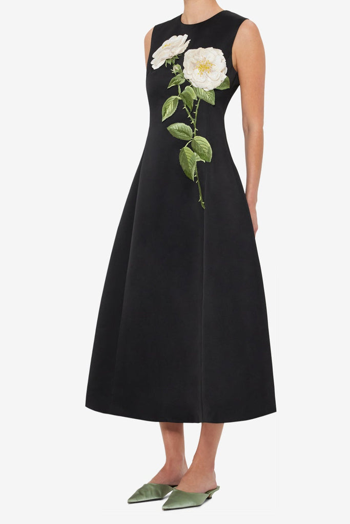 kate floral print Embellished Sleeveless Midi Dress in black - Stylish black dress for special occasions | Buy Online
