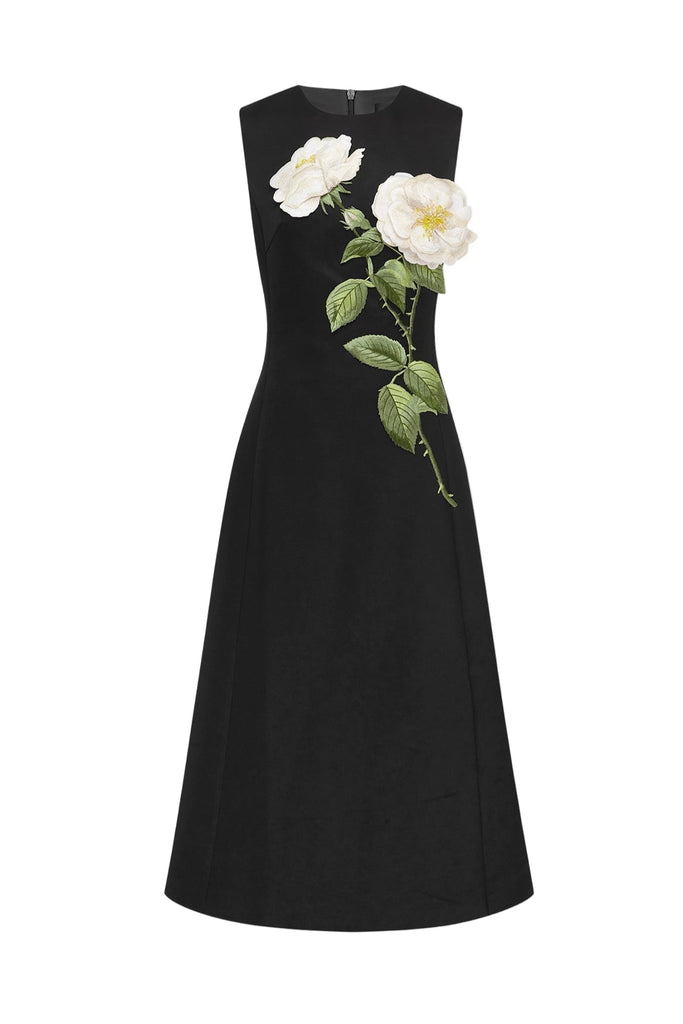 Shop  black dress - Perfect for special occasions | kate floral print Embellished Sleeveless Midi Dress in black