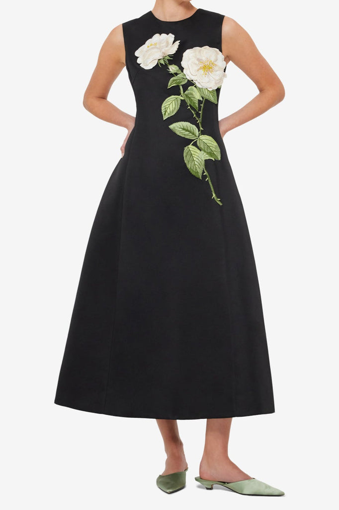Shop  black dress - Perfect for special occasions | kate floral print Embellished Sleeveless Midi Dress in black