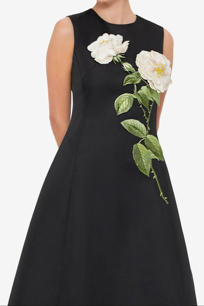 kate floral print Embellished Sleeveless Midi Dress in black - Stylish black dress for special occasions | Buy Online