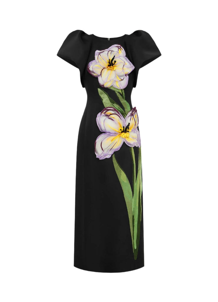Stylish beautiful dress | annabelle Iris Print Appliqué Floral Maxi Dress in Ebony - Ideal for special occasions