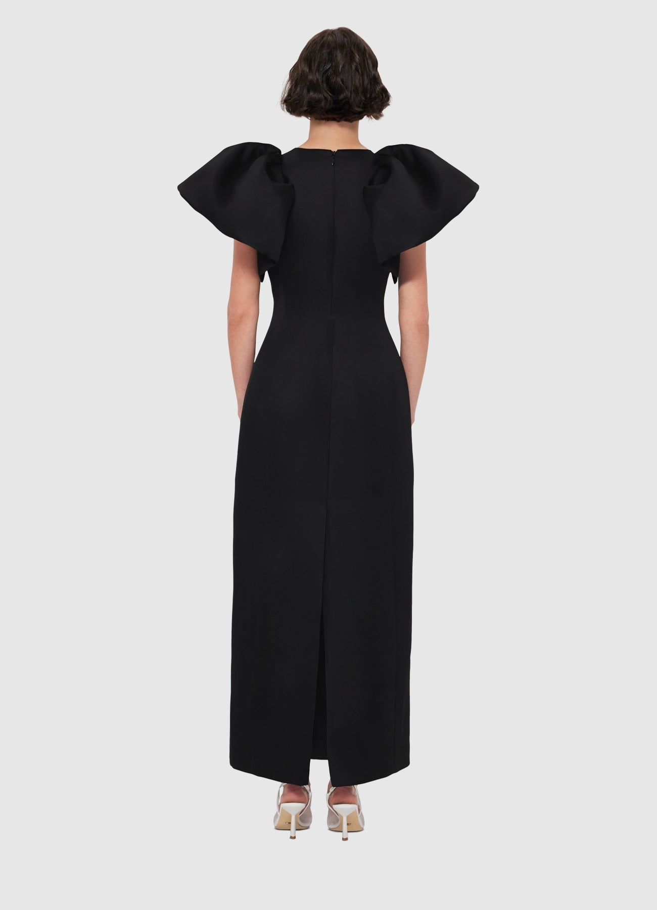 annabelle Iris Print Appliqué Floral Maxi Dress in Ebony