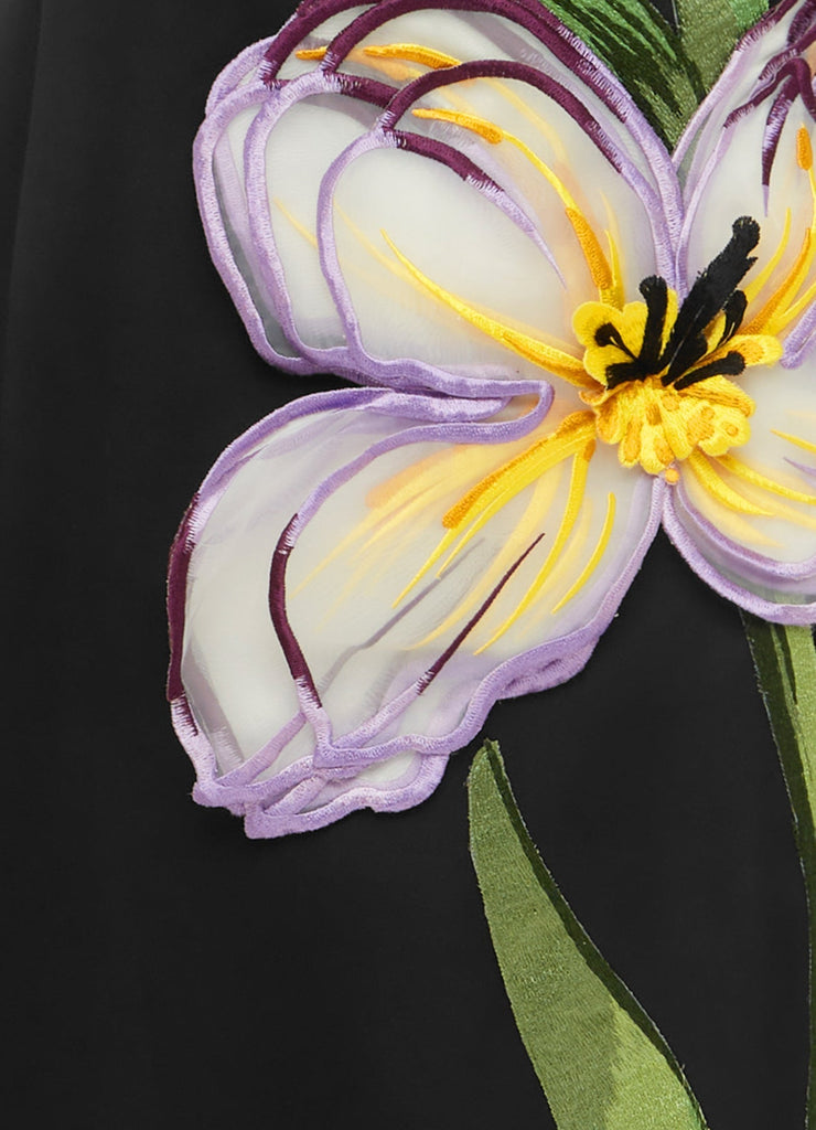 annabelle Iris Print Appliqué Floral Maxi Dress in Ebony - Stylish beautiful dress for special occasions | Buy Online