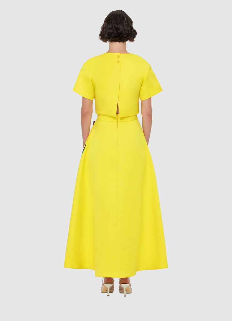 Indie Appliqué Sleeve Iris Print set in Yellow - Stylish yellow dress for special occasions | Buy Online