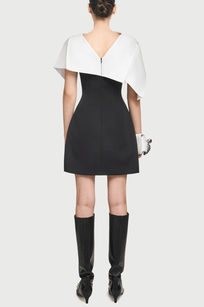 Stylish black dress | Lachet Asymmetrical Shoulder Pleat Mini Dress - Black - Ideal for special occasions