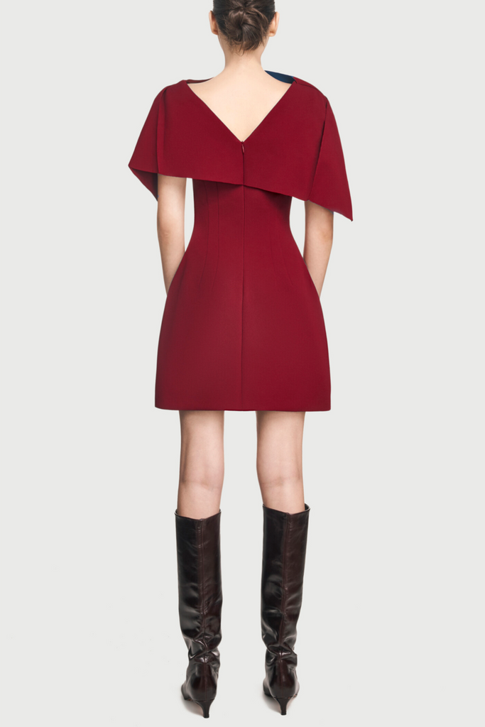 Shop  red dress - Perfect for special occasions | Lachet Asymmetrical Shoulder Pleat Mini Dress - Red