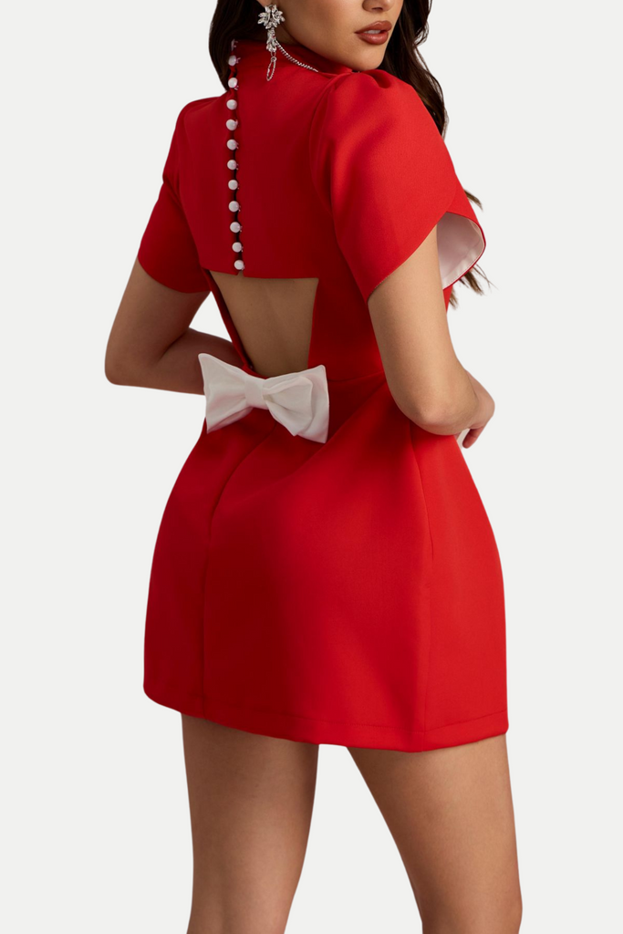 Stylish red dress | Lagan Cutout Bowknot Mini Dress - Red - Ideal for special occasions