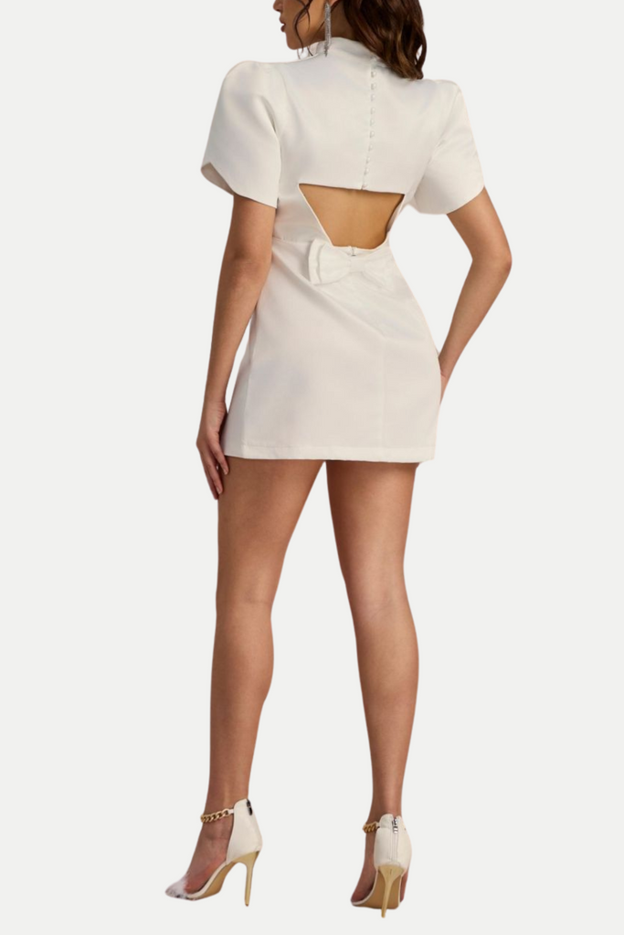 Stylish white dress | Lagan Cutout Bowknot Mini Dress - White - Ideal for special occasions