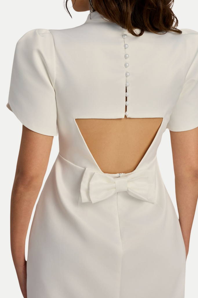 Stylish white dress | Lagan Cutout Bowknot Mini Dress - White - Ideal for special occasions