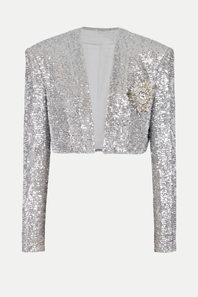 Stylish beautiful dress | Laiki Diamante Sequin Cropped Blazer - Ideal for special occasions