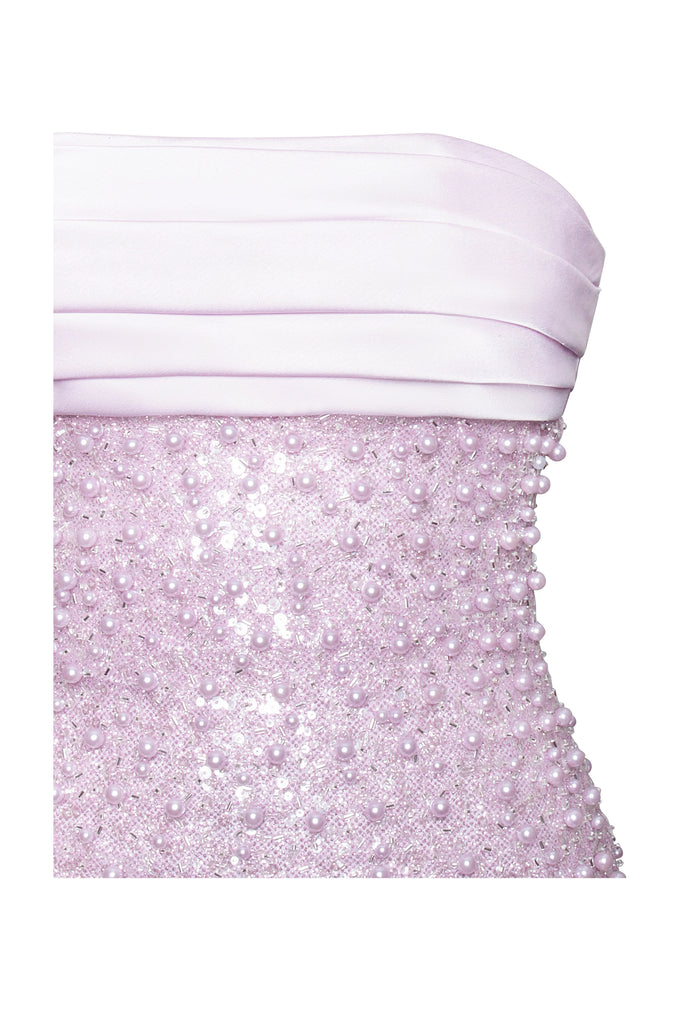 PINK SATIN SEQUIN PEARLS BEADED MAXI DRESS - Stylish pink dress for special occasions | Buy Online