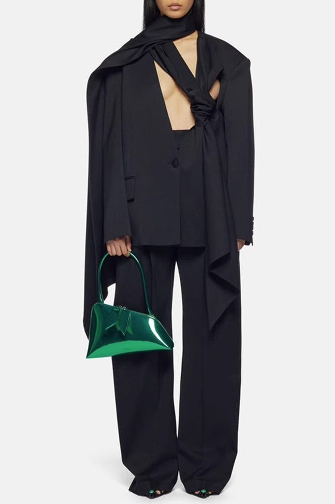 Lana Cutout  Asymmetric Blazer - Black - Stylish black dress for special occasions | Buy Online