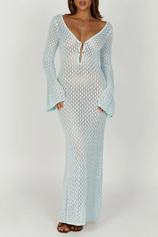 Lana Knit Cutout Plunge Maxi Dress In Blue