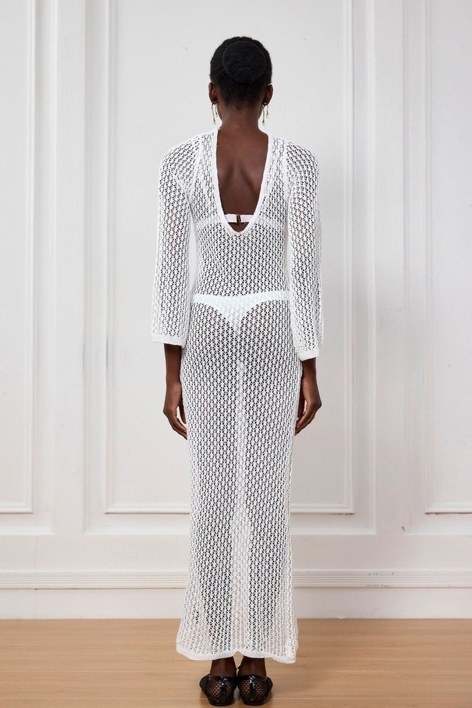 Lana Knit Cutout Plunge Maxi Dress In White - Stylish white dress for special occasions | Buy Online