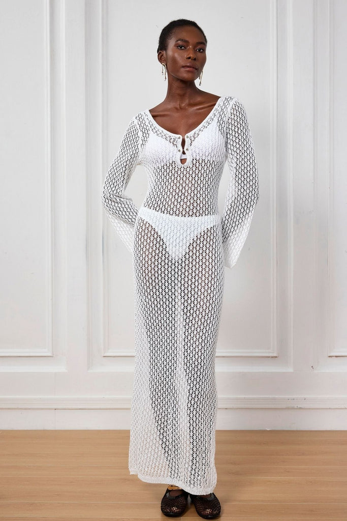 Stylish white dress | Lana Knit Cutout Plunge Maxi Dress In White - Ideal for special occasions