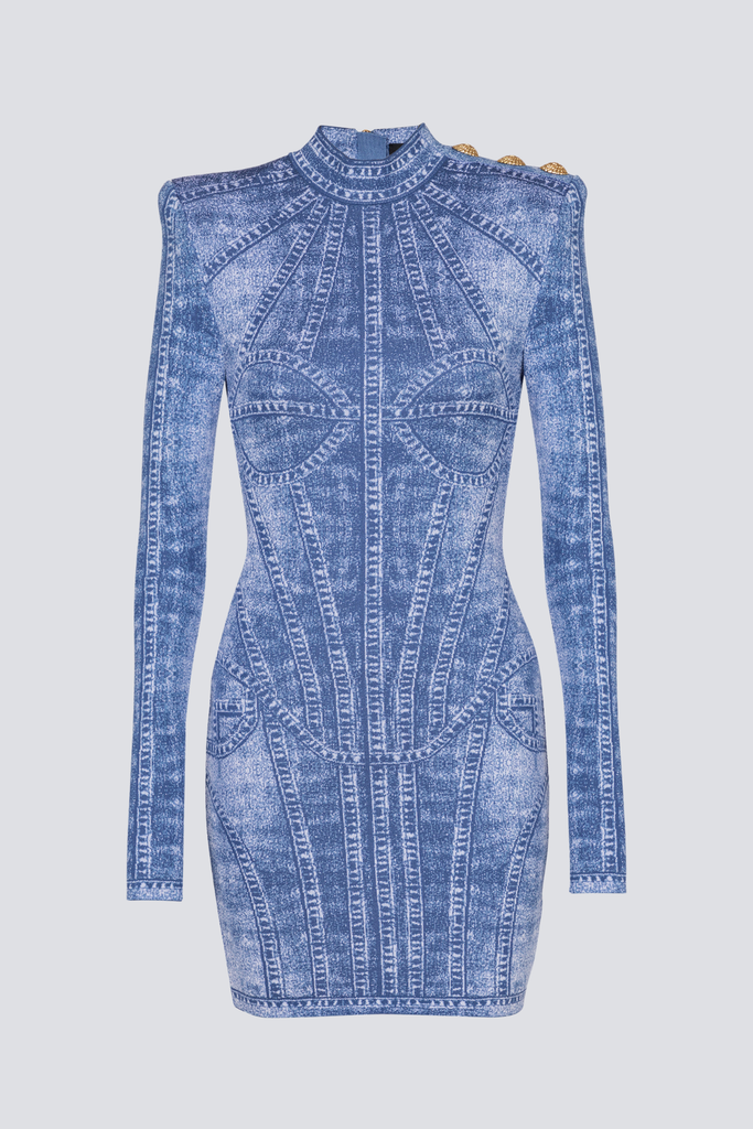 Mya Jacquard Denim-Effect Mini Dress - Stylish beautiful dress for special occasions | Buy Online