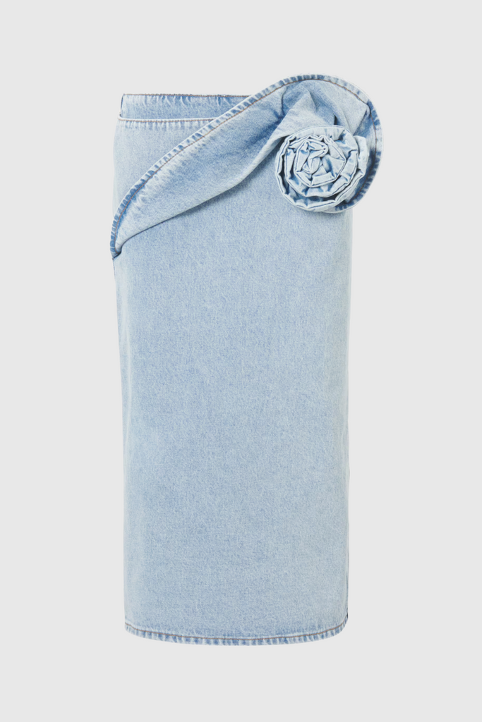 Shop  beautiful midi - Perfect for special occasions | Laundra Floral Appliqué Denim Midi Skirt