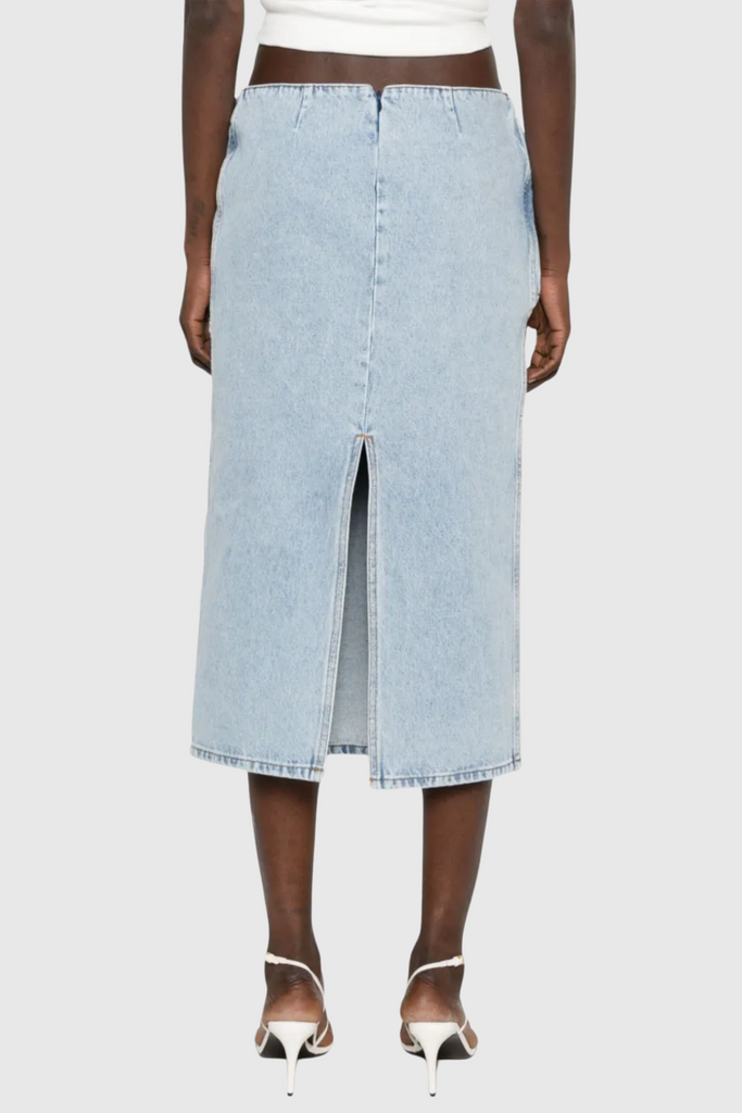 Stylish beautiful midi | Laundra Floral Appliqué Denim Midi Skirt - Ideal for special occasions