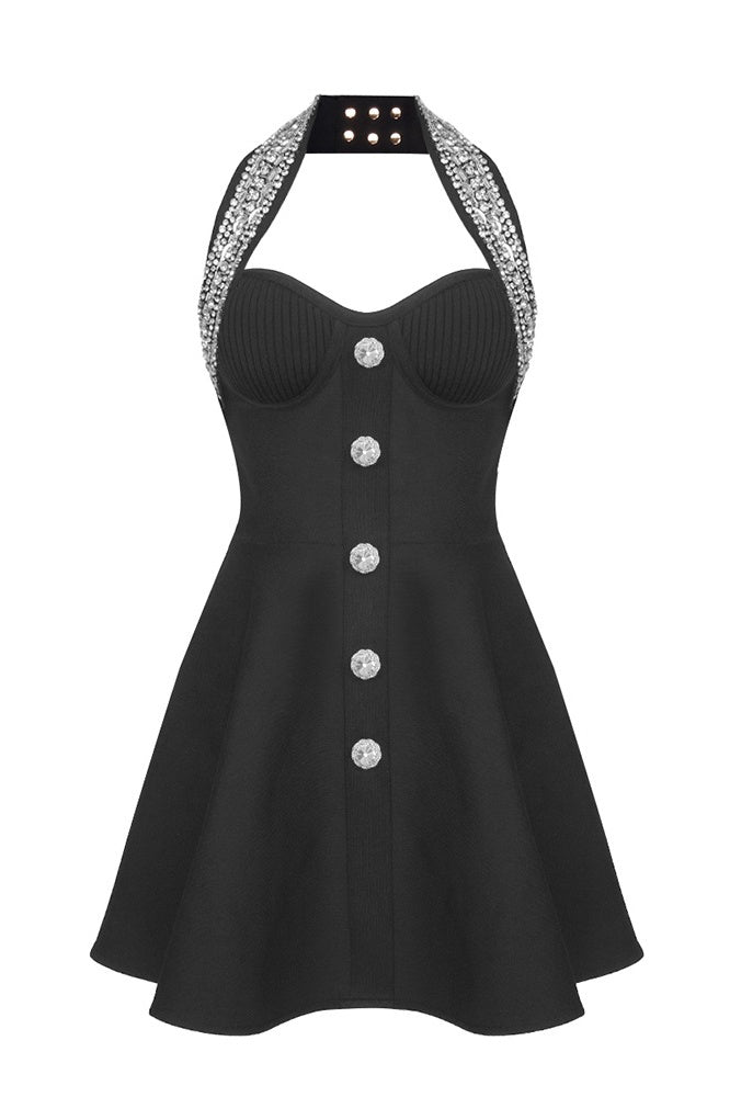 Shop  beautiful dress - Perfect for special occasions | Leticia Crystal Halter Mini Bandage Dress
