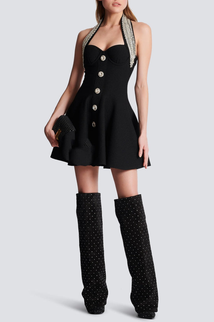 Stylish beautiful dress | Leticia Crystal Halter Mini Bandage Dress - Ideal for special occasions