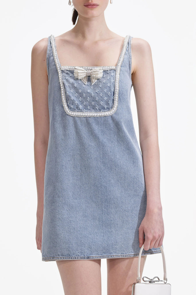 Stylish blue dress | Light Blue Denim Bow Mini Dress - Ideal for special occasions