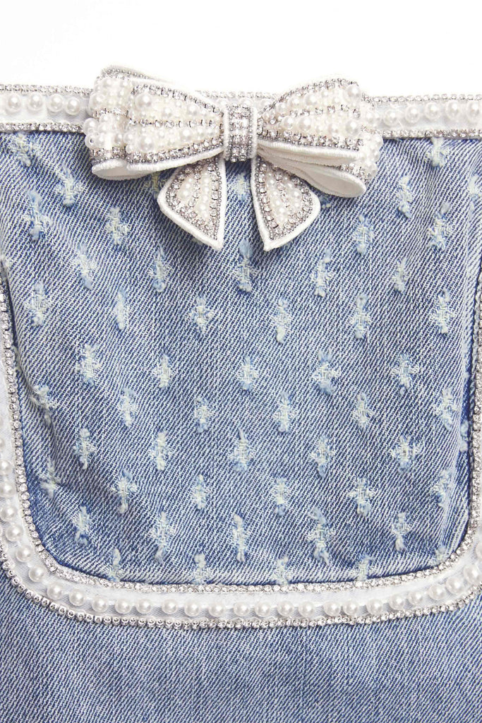 Light Blue Denim Bow Mini Dress - Stylish blue dress for special occasions | Buy Online