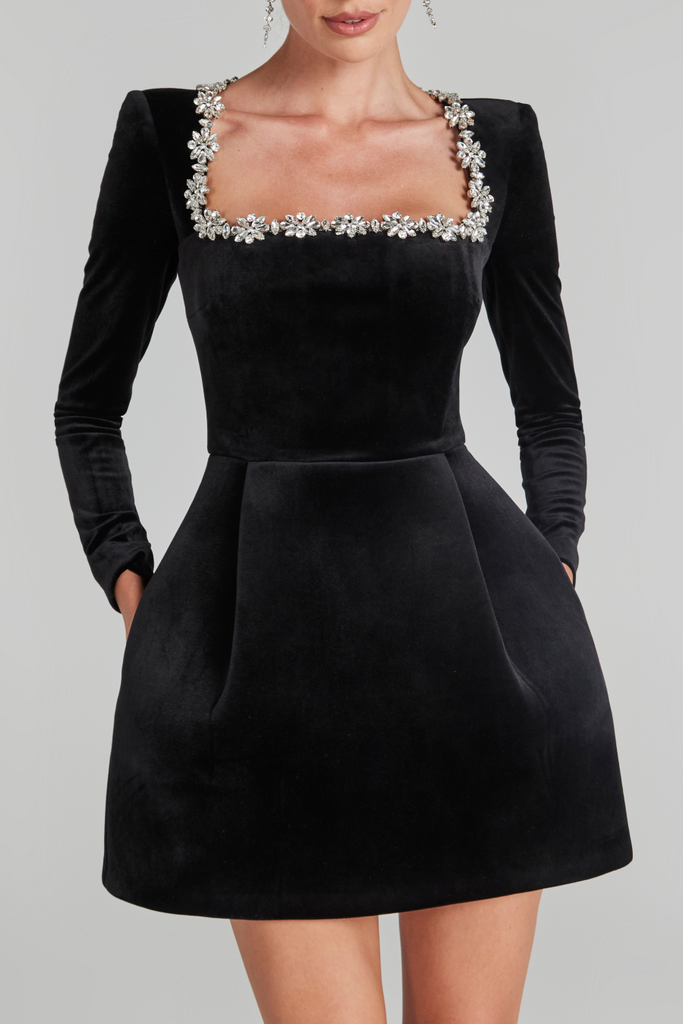 Shop  black dress - Perfect for special occasions | Lilay Diamante Square Collar Mini Bandage Dress - Black