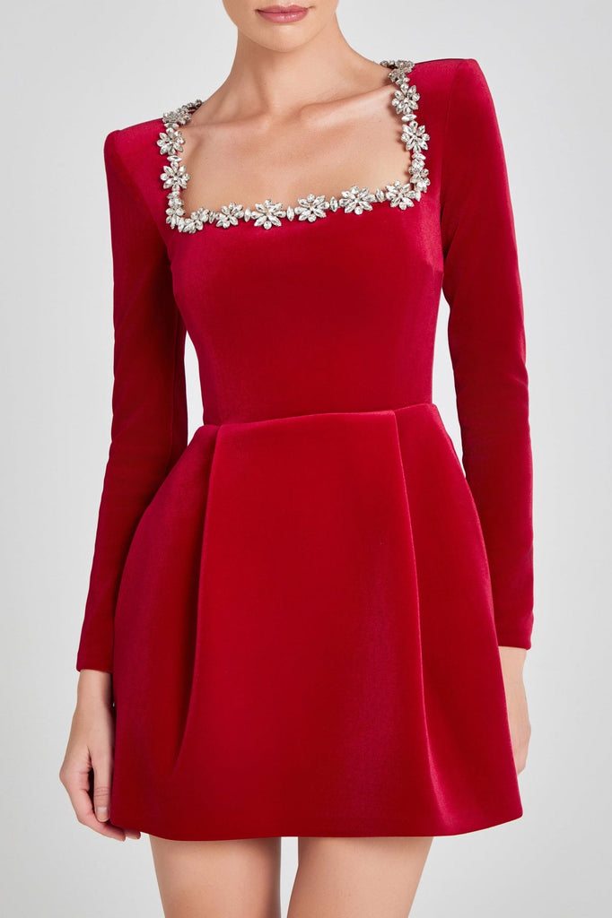 Stylish red dress | Lilay Diamante Square Collar Mini Bandage Dress - Red - Ideal for special occasions
