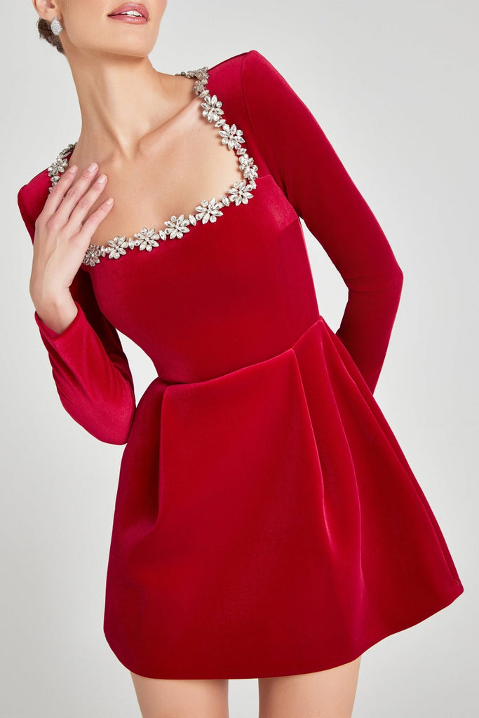Stylish red dress | Lilay Diamante Square Collar Mini Bandage Dress - Red - Ideal for special occasions