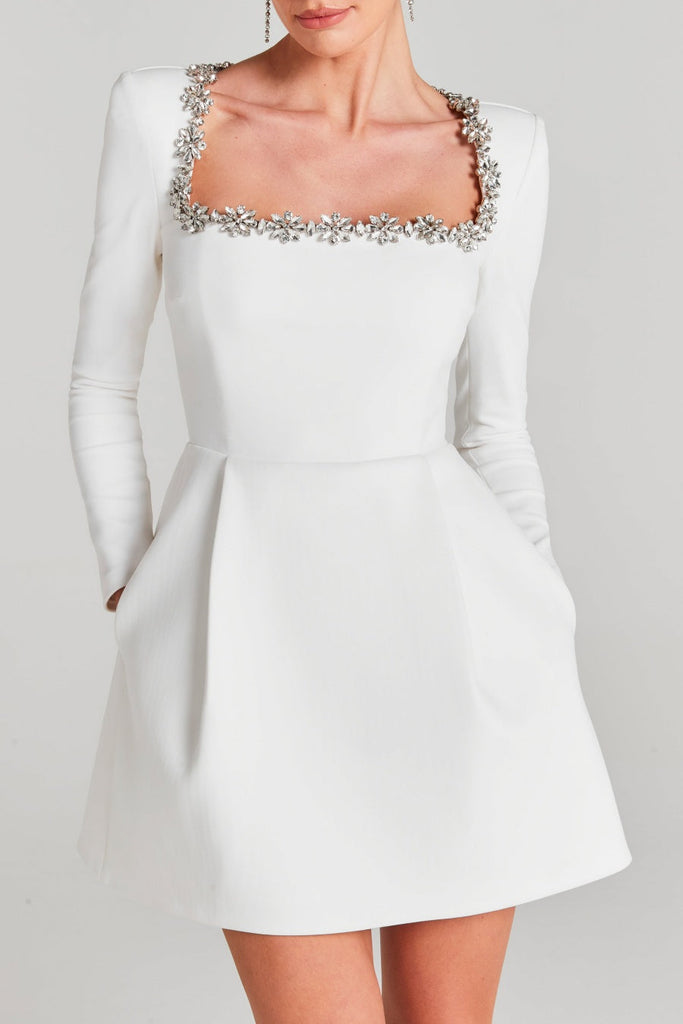 Shop  white dress - Perfect for special occasions | Lilay Diamante Square Collar Mini Bandage Dress - White