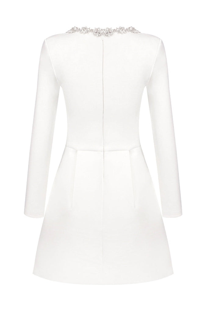 Lilay Diamante Square Collar Mini Bandage Dress - White - Stylish white dress for special occasions | Buy Online