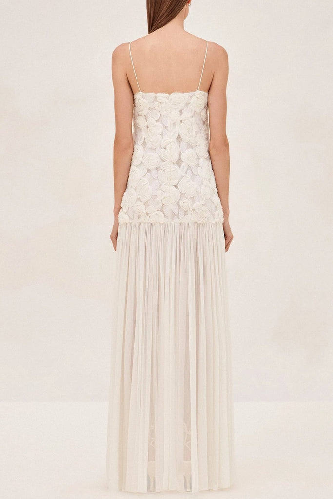 Stylish white dress | Lillie Spaghetti Floral Ruffle Maxi Dress - White - Ideal for special occasions