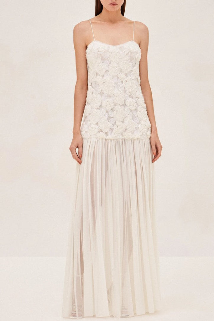 Lillie Spaghetti Floral Ruffle Maxi Dress - White - Stylish white dress for special occasions | Buy Online