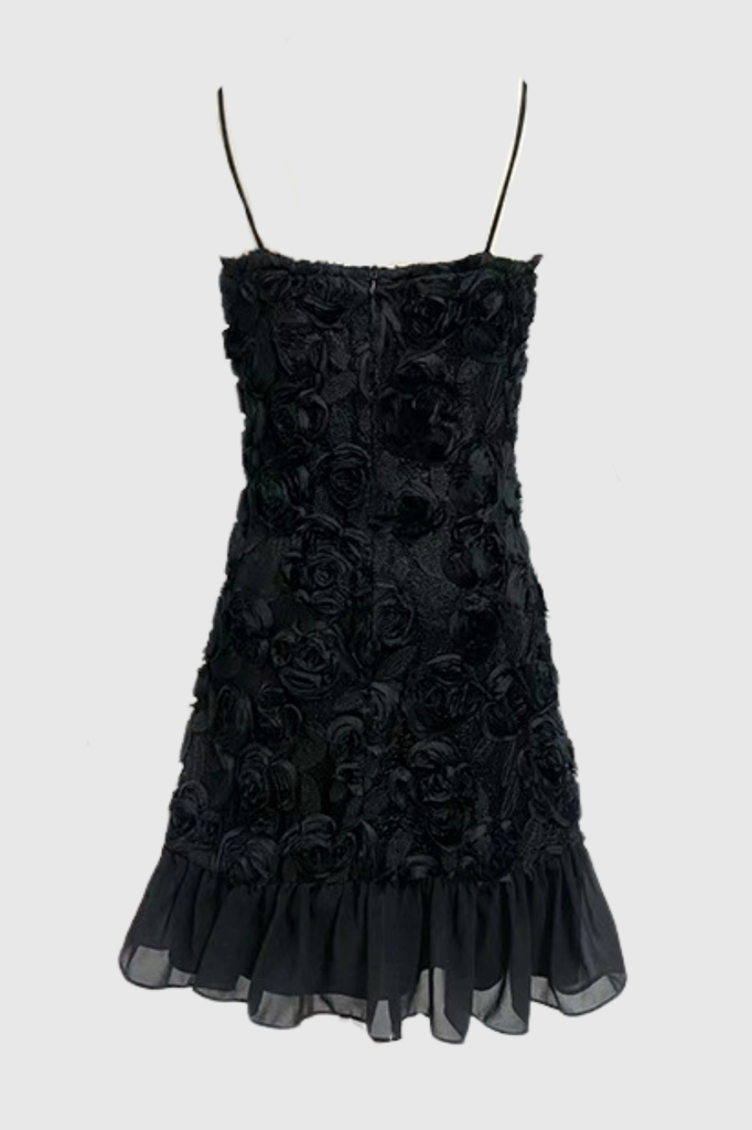 Stylish black dress | Lillie Spaghetti Floral Ruffle Mini Dress - Black - Ideal for special occasions